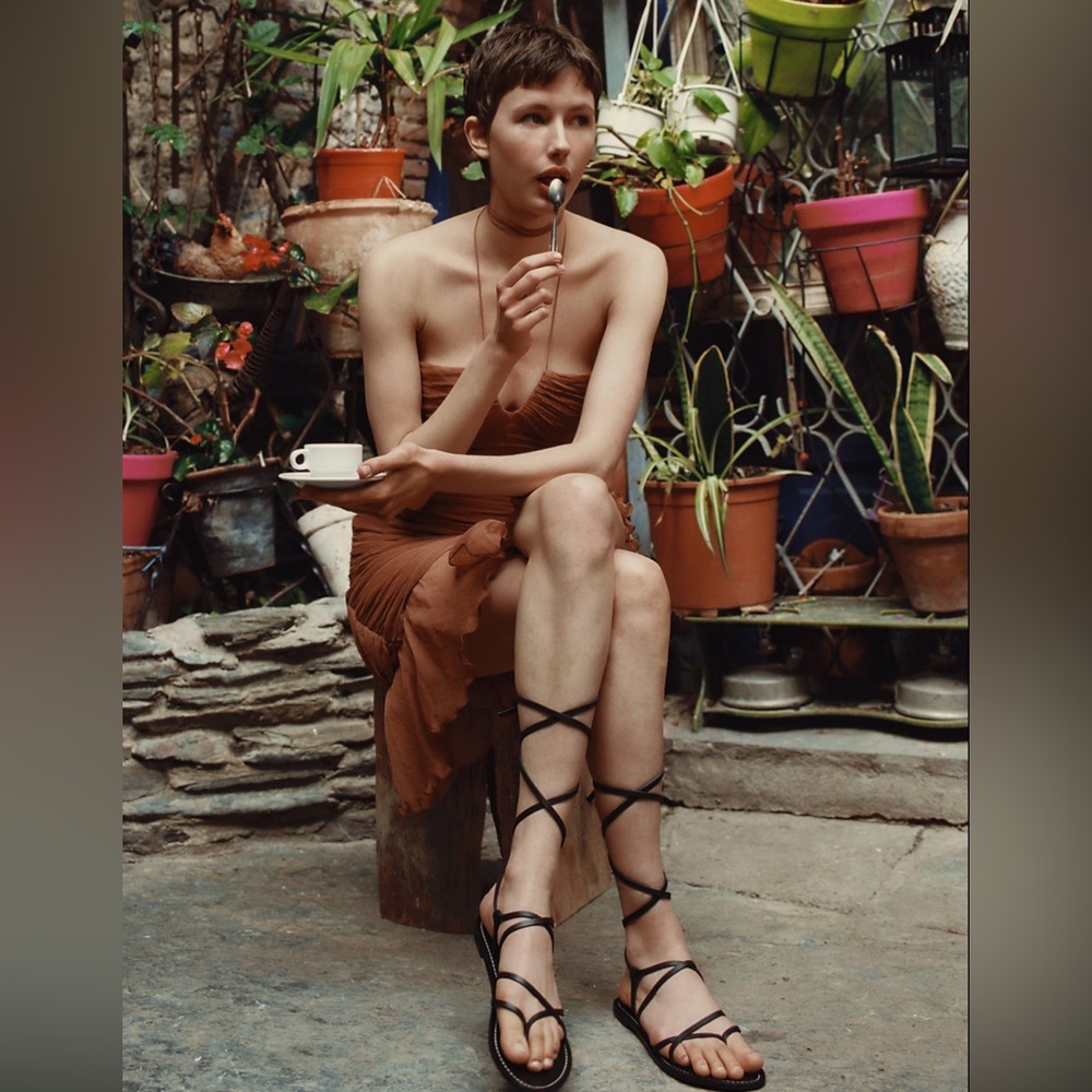 Zara black leather lace-up sandal